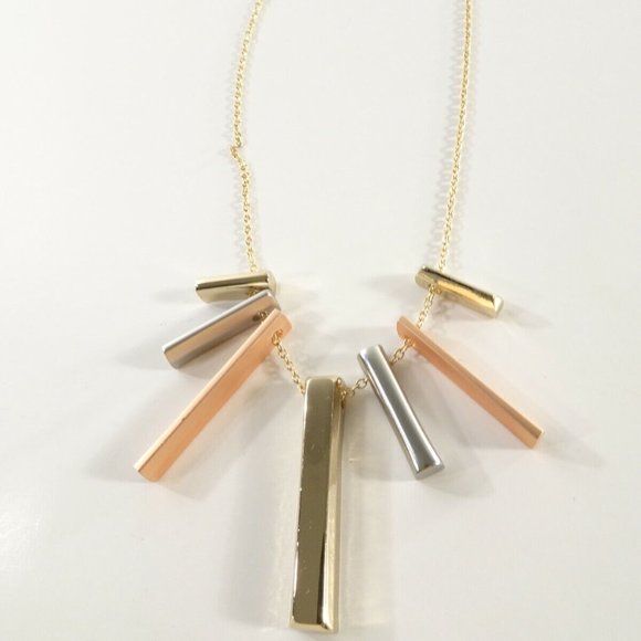 Ann Taylor LOFT Tri Color Stick Metal Bar 3 D Pendant Necklace NWT 59.50 - Picture 5 of 6